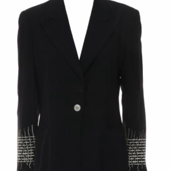 ESCADA by Margaretha Ley Deep Navy/Black Wool Blazer Embroidered Sleeves Sz: 38 - Picture 5 of 12